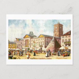 Vintager Marktplatz/Rathaus Karlsruhe Deutschland Postkarte