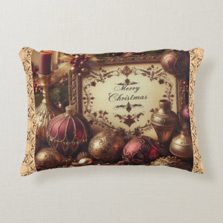 Vintager Maroon und Gold Weihnachten Dekokissen