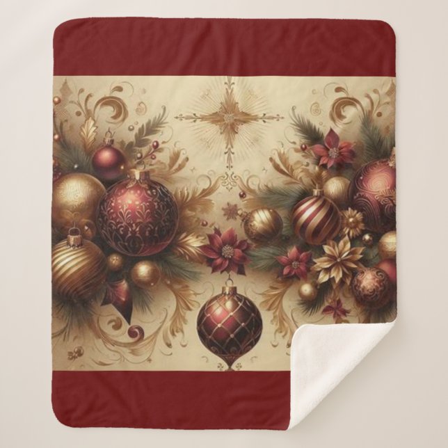 Vintager Maroon und Gold Weihnachten Sherpadecke (Vorderseite)