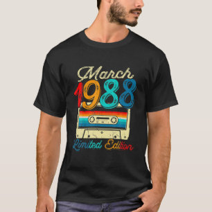 Vintager März 1988 Kassette 34. Geburtstag 34 Jah T-Shirt