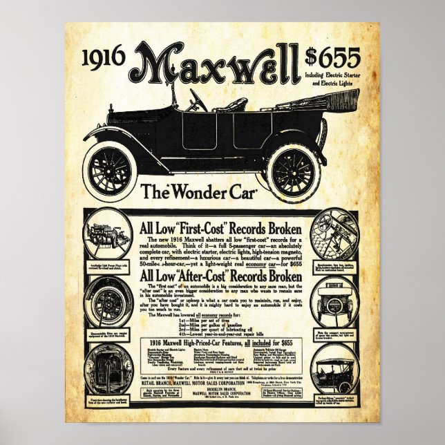 Vintager Maxwell Automobile Wonder Print Poster (Vorne)