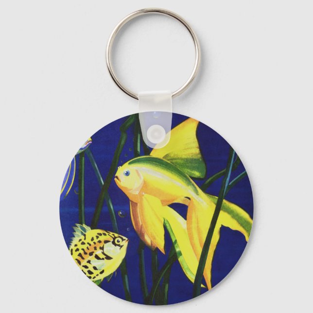 Vintager Meeresfisch, Extravagant Goldfish in Tank Schlüsselanhänger (Vorderseite)