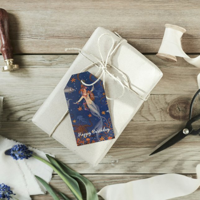 Vintager Mermaid Undersea Blue Geburtstag Geschenkanhänger (Von Creator hochgeladen)