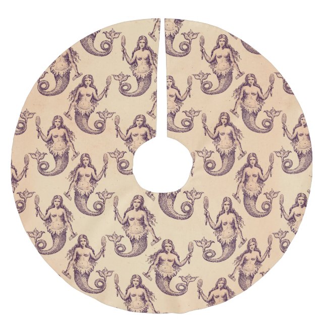Vintager Mermaid Weihnachtsfeiertag Polyester Weihnachtsbaumdecke (Vorderseite)