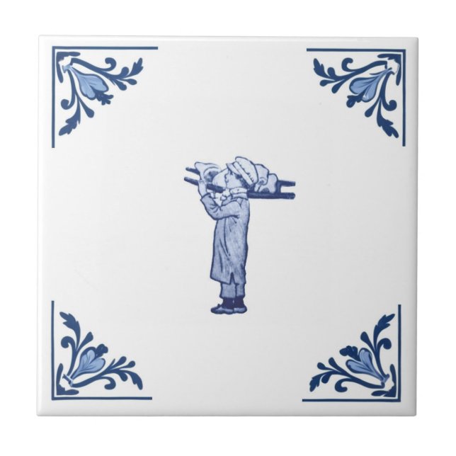 Vintager Metzger liefert Boy Delft Blue & White Fliese (Vorderseite)