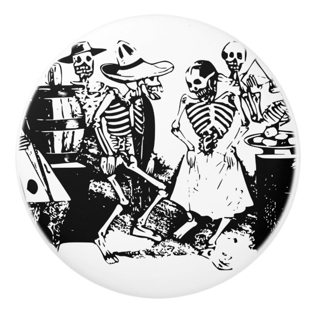 Vintager mexikanischer Skeleton Tanz Posada Keramikknauf (Vorderseite)