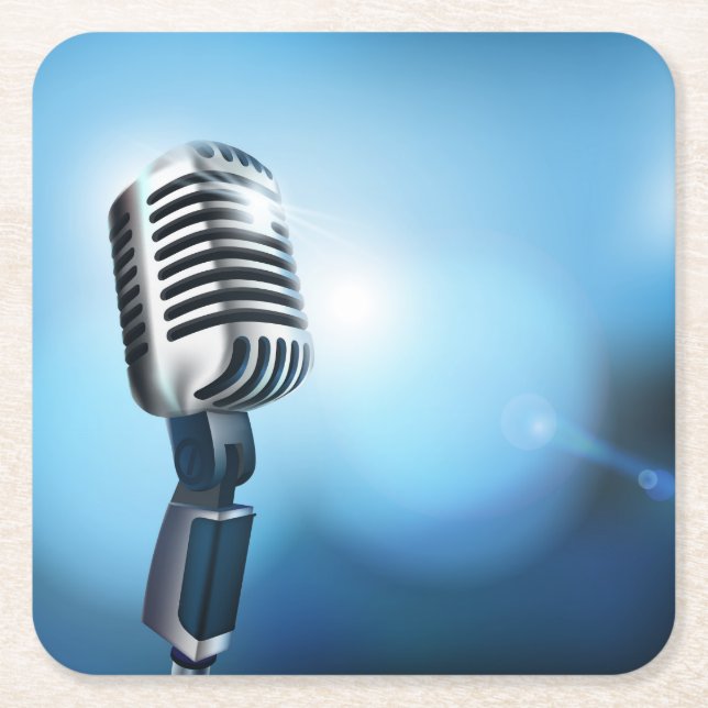 Vintager Mikrofon-Sketch-Quadrat-Papier-Untersetze Rechteckiger Pappuntersetzer (Vorderseite)