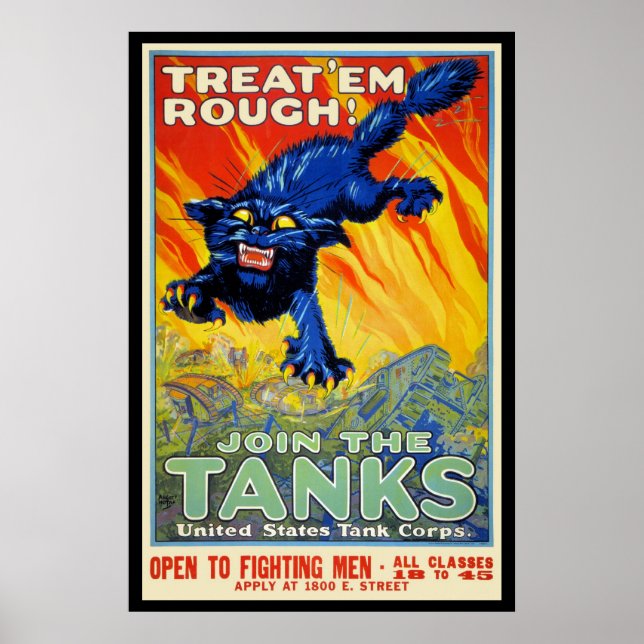 Vintager militärischer Krieg mit einer wilden Katz Poster (Vorne)