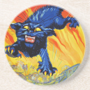 Vintager militärischer Krieg mit einer wilden Katz Sandstein Untersetzer