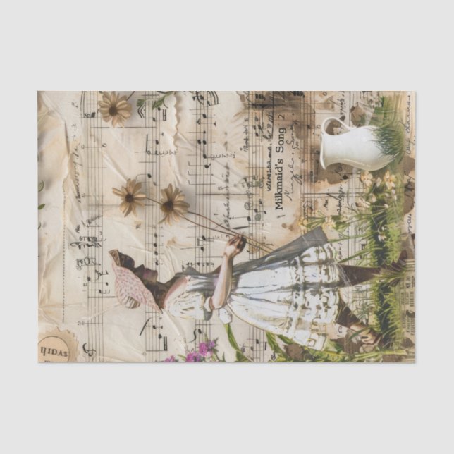 Vintager Milkmaid-Bauer Decoupage Seidenpapier (Vorderseite)