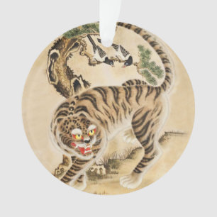 Vintager Minhwa Tiger unter Kiefernwald Ornament