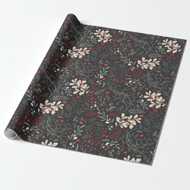 Vintager Mistleton, Holly-Blätter, Rote Berries  Geschenkpapier (Ungerollt)