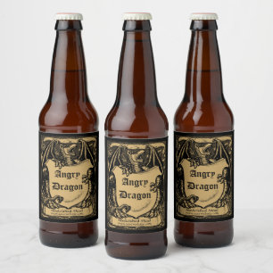 Vintager mittelalterlicher Drache mit Schildkartou Bierflaschenetikett