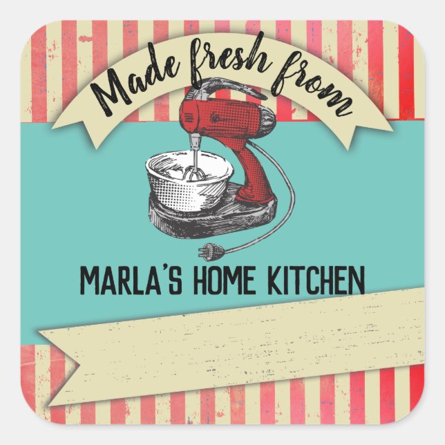 Vintager Mixer aus der Küche personalisiert Quadratischer Aufkleber (Vorderseite)