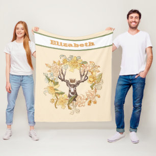 Vintager, moderner Hirschrei Rustikaler Blume Fleecedecke
