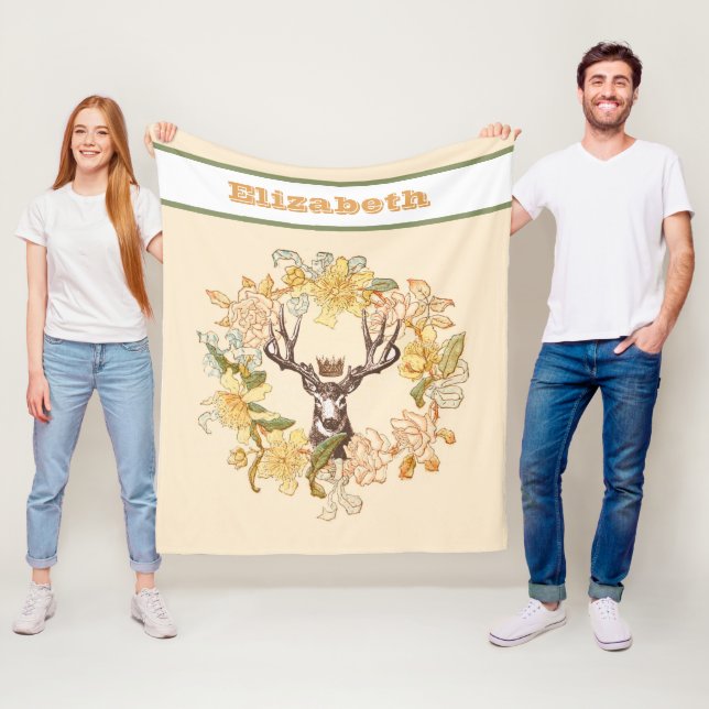 Vintager, moderner Hirschrei Rustikaler Blume Fleecedecke (Beispiel)
