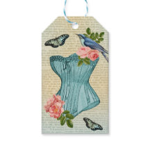 Vintager Modevogel, Blume und Schmetterling