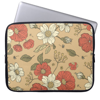 Vintager Mohn und daisy Blume nahtloser Gartenkrug Laptopschutzhülle
