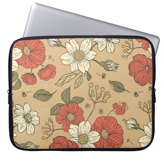 Vintager Mohn und daisy Blume nahtloser Gartenkrug Laptopschutzhülle (Vorderseite)