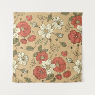 Vintager Mohn und daisy Blume nahtloser Gartenkrug Wandteppich