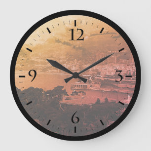 Vintager Monaco Monte-Carlo Küstensicht Luganerrin Große Wanduhr