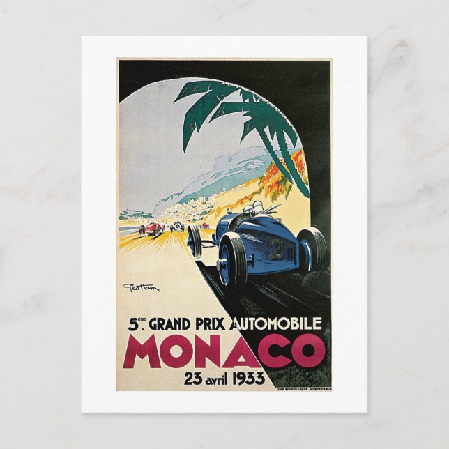 Vintager Monaco Racing Grand Prix Postkarte (Vorderseite)