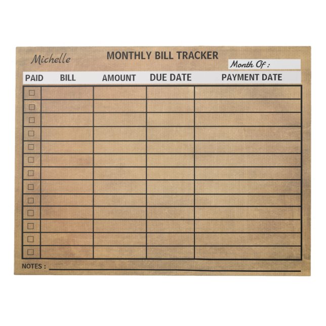 Vintager monatlicher Billardtracker Notepad Custom Notizblock (Vorderseite)