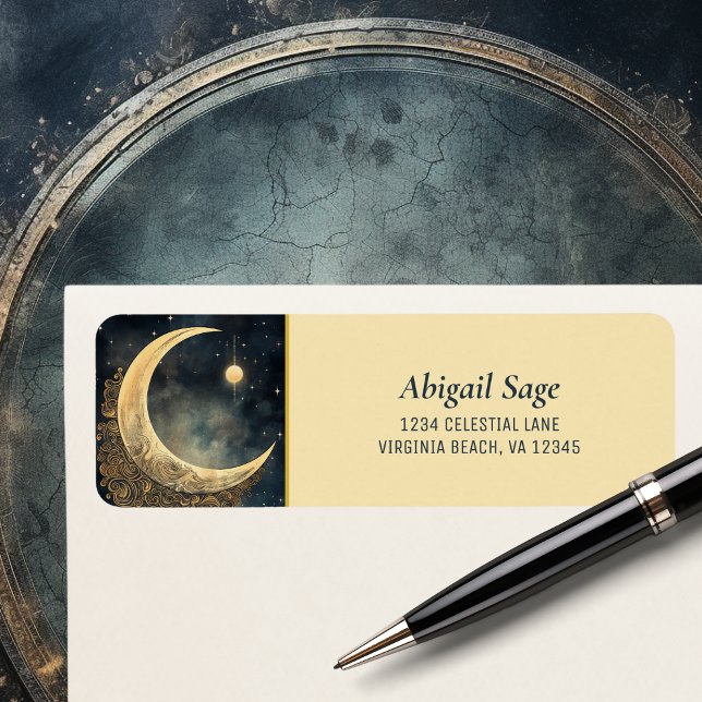 Vintager Mond, Sonne, Sterne - Weltraumadresse (Vintage Moon, Sun, Stars Celestial Space Address Label)