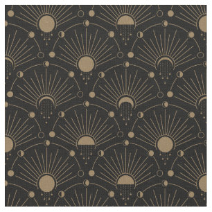 Vintager Mond und Sterne im Art Deco 1920 Stoff
