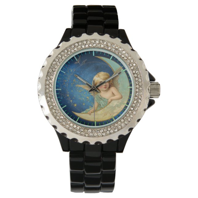 Vintager Mondgel in Celestial Blue mit Gold Armbanduhr (Vorderseite)