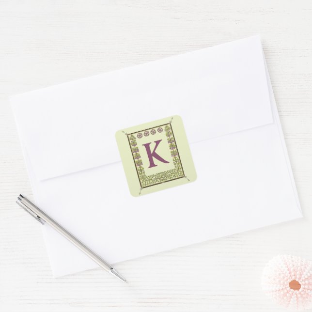 Vintager Monogramm-Letter-Rahmen Quadratischer Aufkleber (Umschlag)