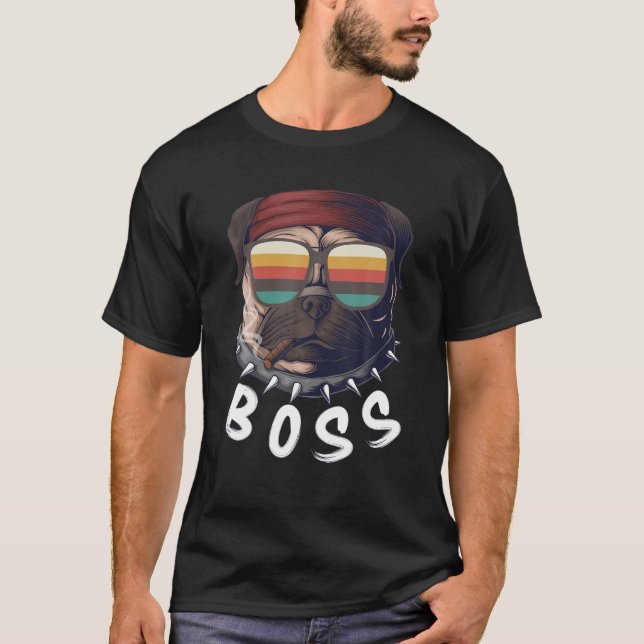 Vintager Mops der echte Boss T-Shirt (Vorderseite)