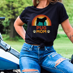 Vintager Mops Hund Mama Sonnenuntergang T-Shirt