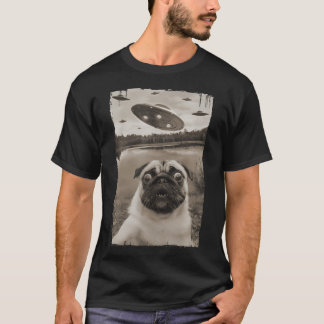 Vintager Mops Ufo Begegnungen - Funny Ufo und Mops T-Shirt