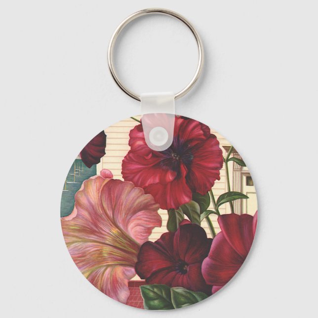 Vintager Morgen Ruhm Blume im Garten Schlüsselanhänger (Vorderseite)