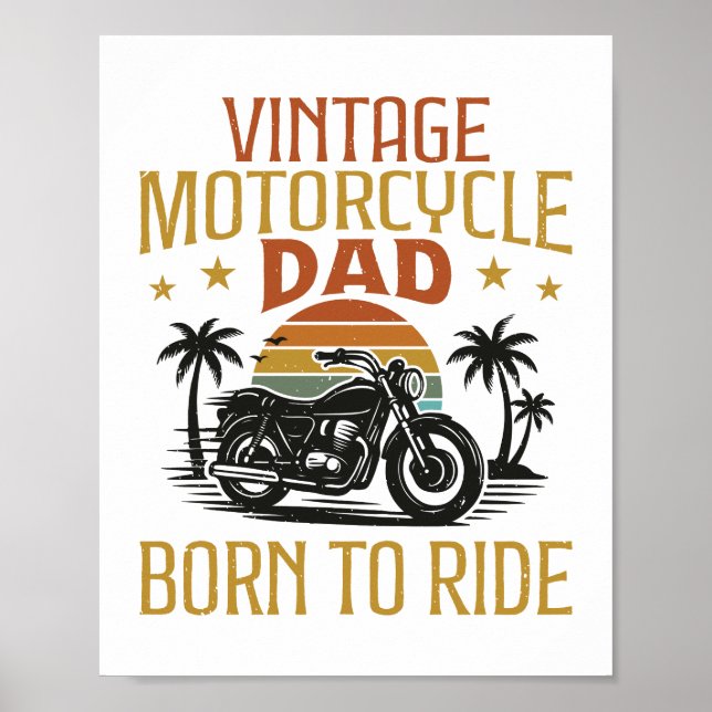 Vintager Motorradpapa geboren Poster (Vorne)