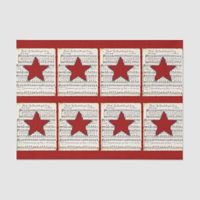Vintager Musik-roter Stern-rustikales Weihnachten Seidenpapier (Vorderseite)