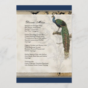 Vintager Musiknoten-Kandelaber-Strudel des Pfau-6 Menükarte