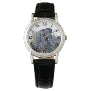 Vintager Mutter-u. Baby-Elefant Armbanduhr