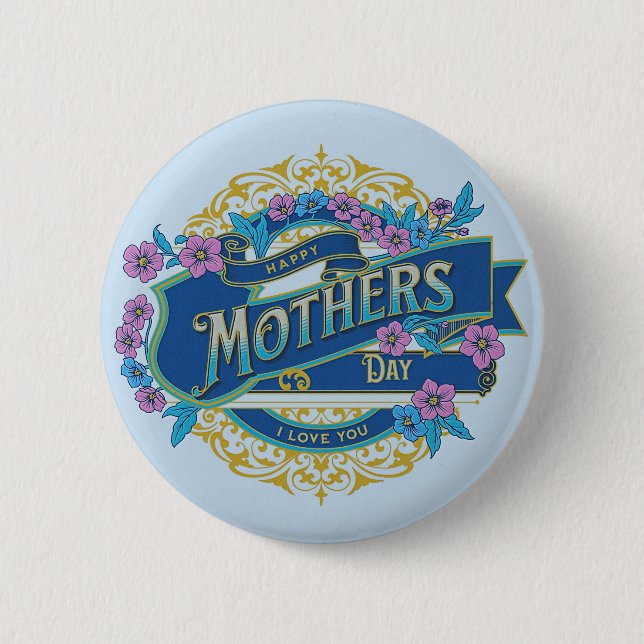 Vintager Muttertag Blaue Blume Button (Vorderseite)
