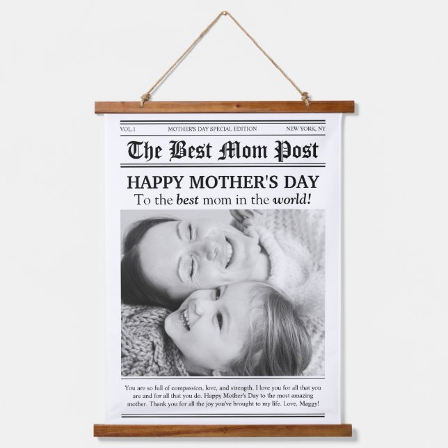 Vintager Muttertag im Zeitungsstil Wandteppich Mit Holzrahmen (Vorderseite)