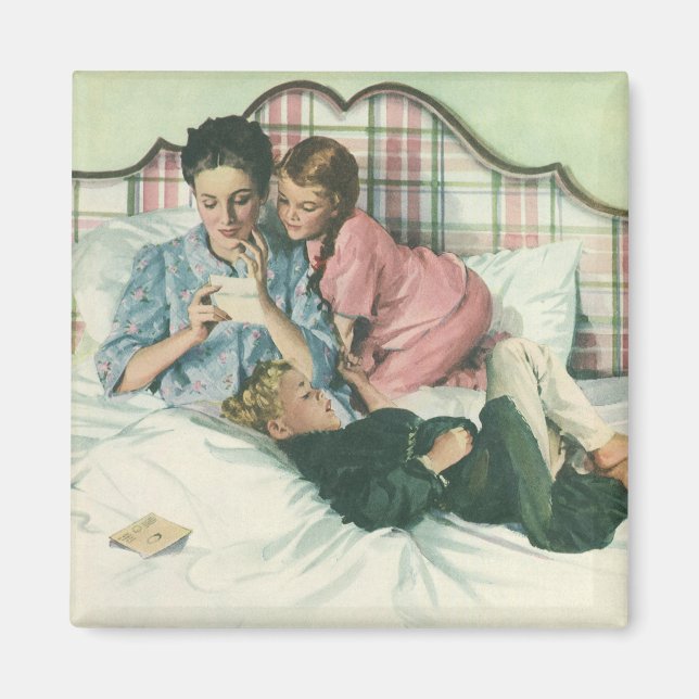 Vintager Muttertag, Kinder, die Karten im Bett les Magnet (Vorne)