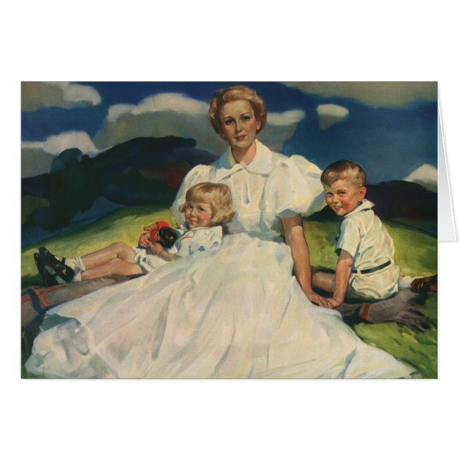 Vintager Muttertag, Mama mit Kindern (Vorderseite (Horizontal))