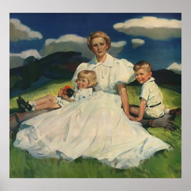 Vintager Muttertag, Mama mit Kindern Poster (Vorne)