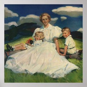 Vintager Muttertag, Mama mit Kindern Poster