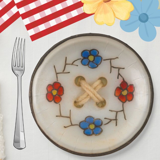 Vintager Nähknopf Rundpapierplatte Pappteller (Add fun and whimsy to your party or event with these cute vintage sewing button paper plates!)