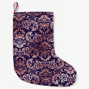 Vintager, nahtloser Damast Rose Goldfolie Kleiner Weihnachtsstrumpf