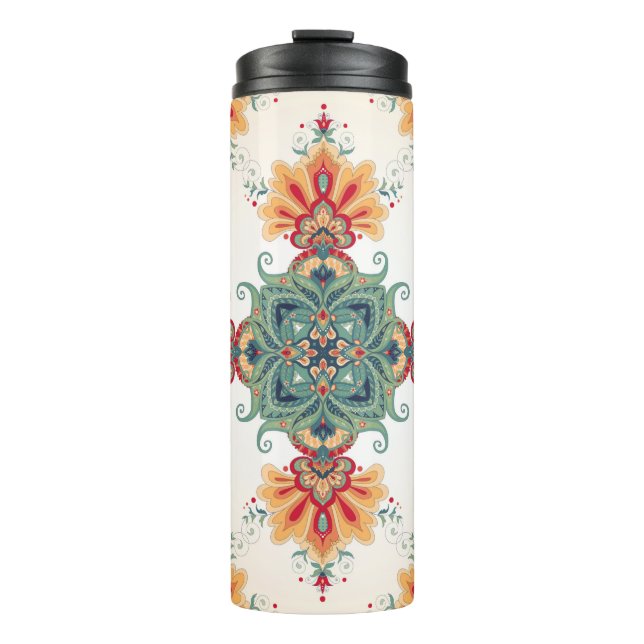 Vintager nahtloser Hintergrund. Schöne Blumengesch Thermosbecher (Vorderseite)
