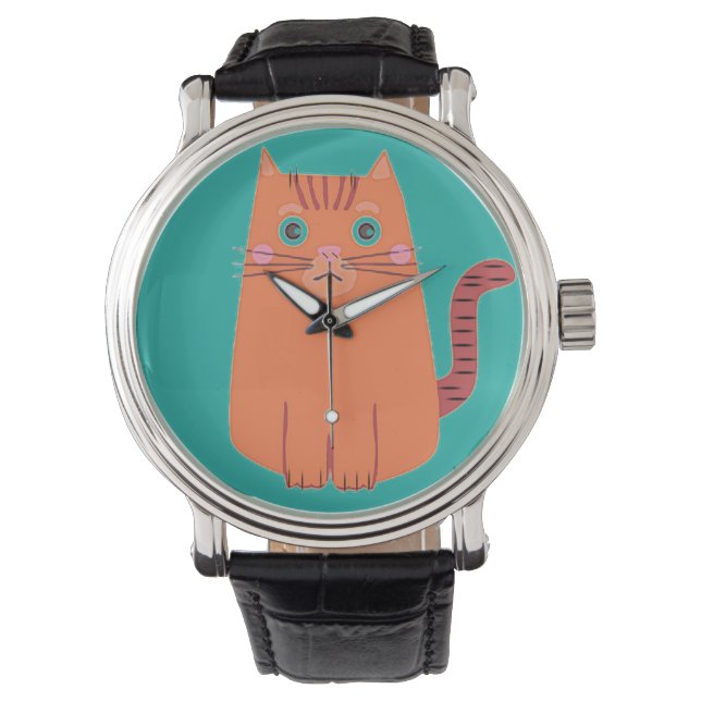 Vintager naiver Cartoon Orange Tabby Cat Armbanduhr (Vorderseite)