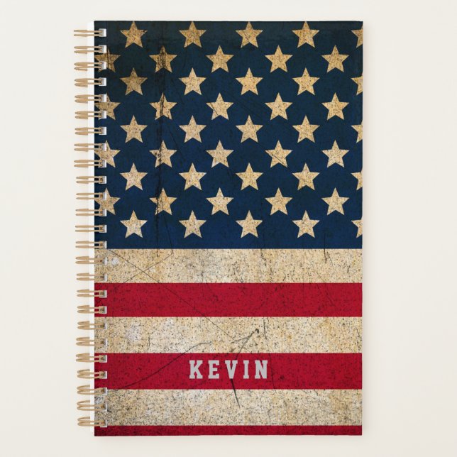 Vintager Name der amerikanischen Flagge Personalis Planer (Vorderseite)